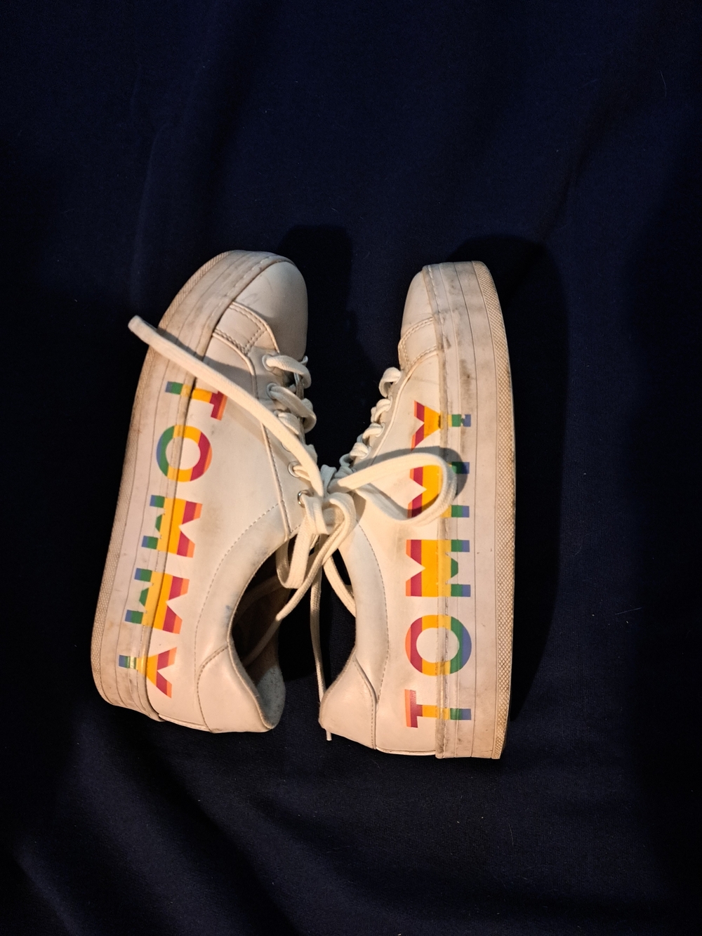 TOMMY Hilfiger White Platform Sneakers with Rainbow Logo
